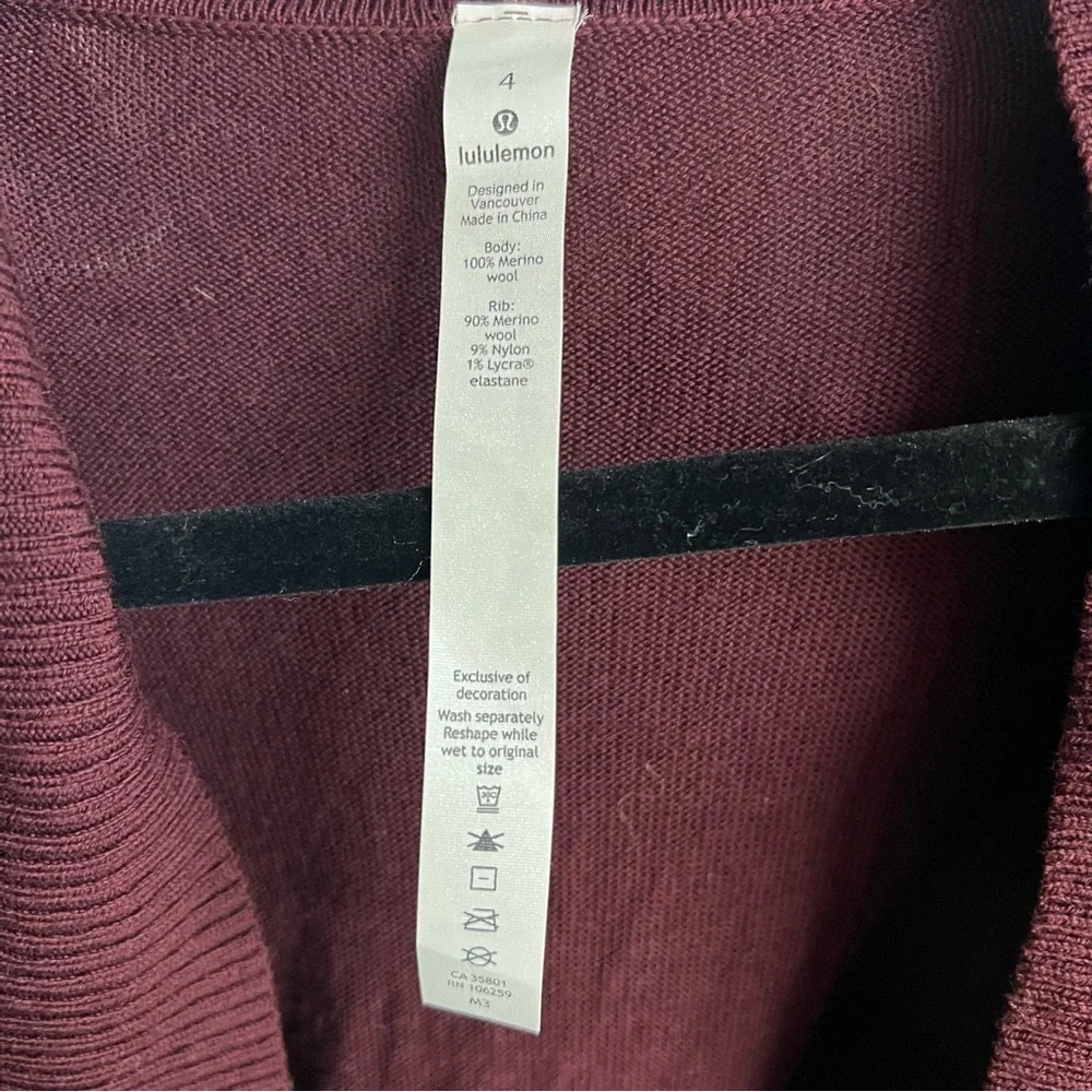 LULULEMON Heathered Plum Athleisure Rib Knit Merino Wool Open Cardigan Sweater 4
